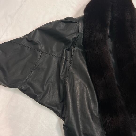 Vintage 1980s Jacqueline Ferrar Leather Coat with Fox Fur Trim Size Large - Picture 9 of 16